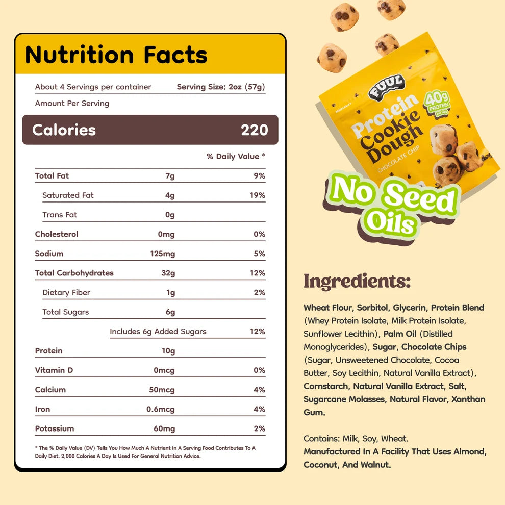 FUUL Protein Cookie Dough Bites 8oz pack, 4 servings of ready-to-eat protein cookie dough, Montreal retailer