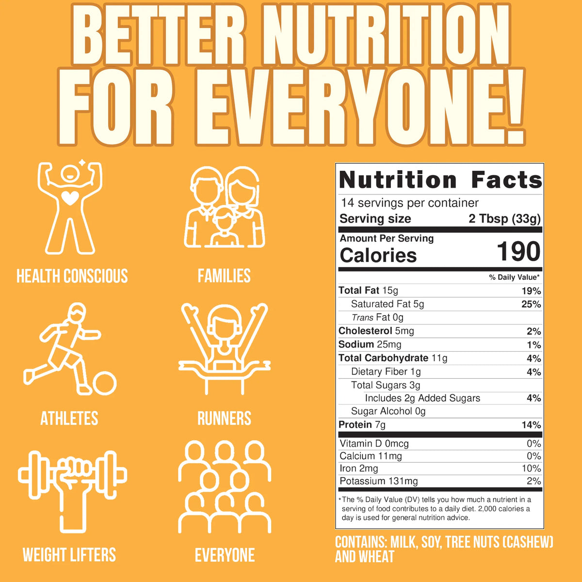 Fit Butter Chocolate Chip Cookie Dough nutrition facts panel: 190 calories, 7g protein, 2g added sugar