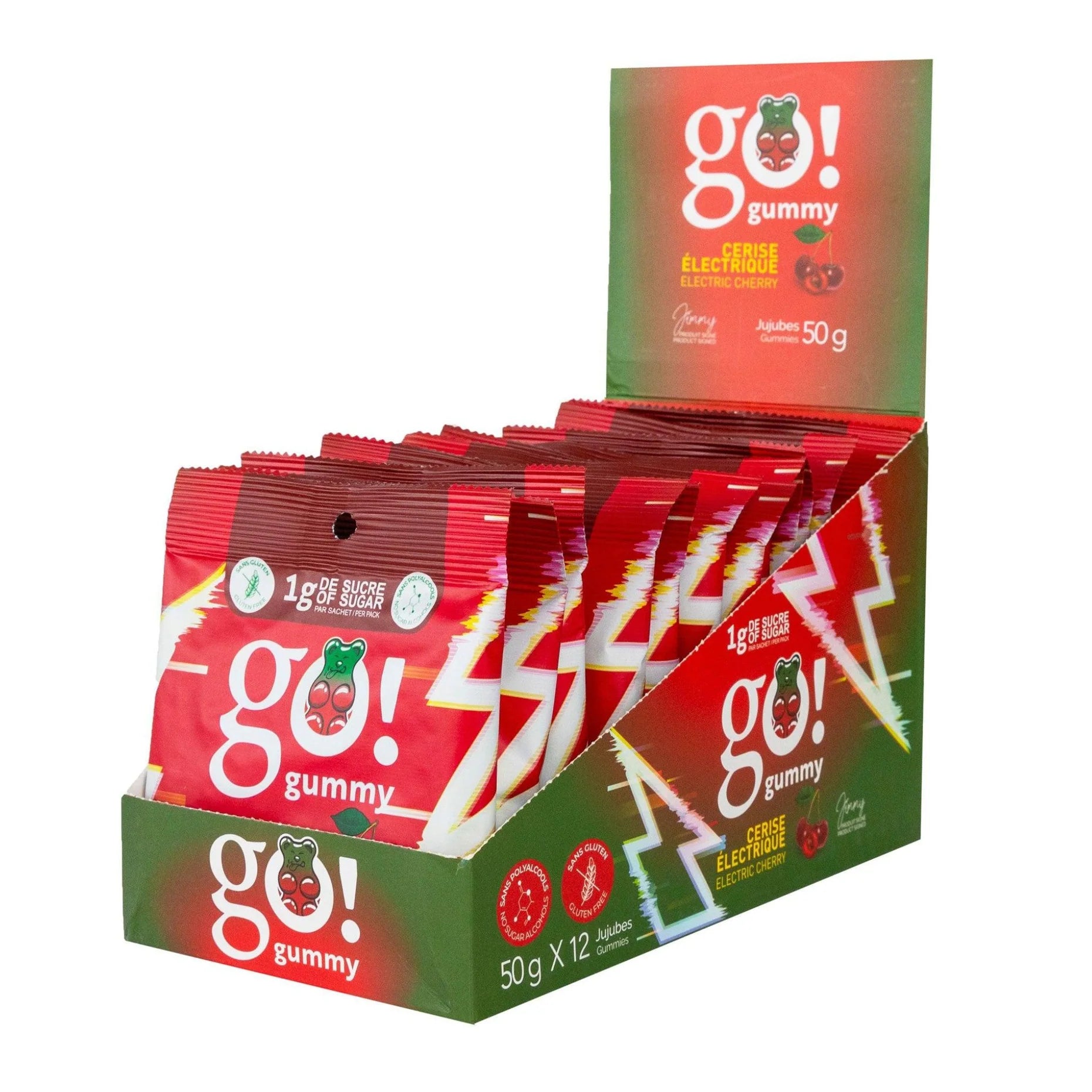 Go Nutrition Go Gummies – Low Sugar Candy Gummies (1 Box of 12) — Cherry bag