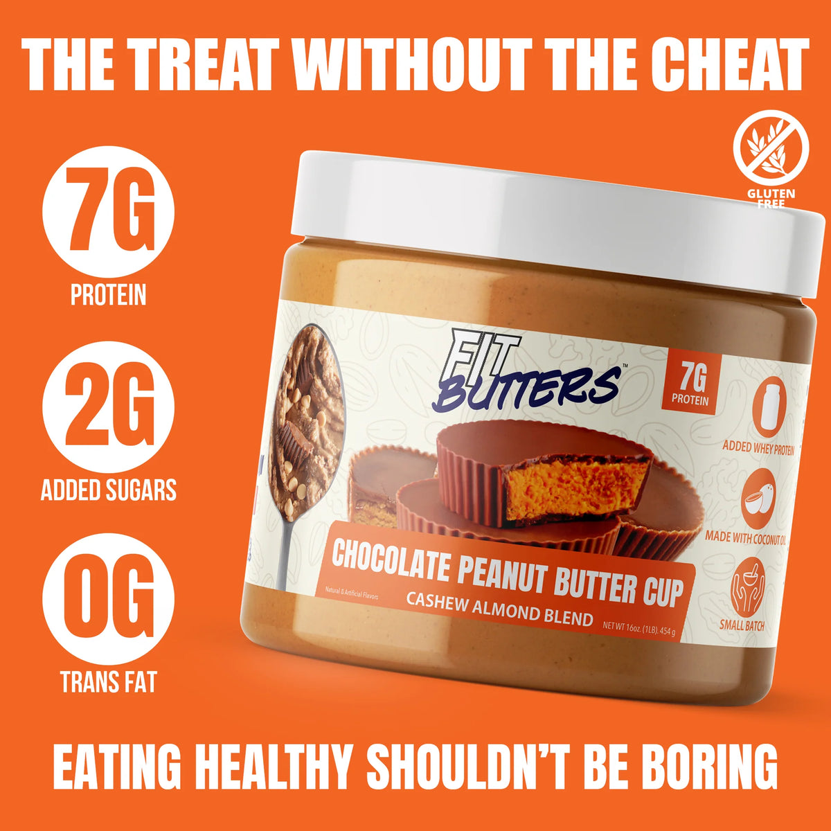 Fit Butter Chocolate Peanut Butter Cup nut butter, open jar showing the chocolate swirl