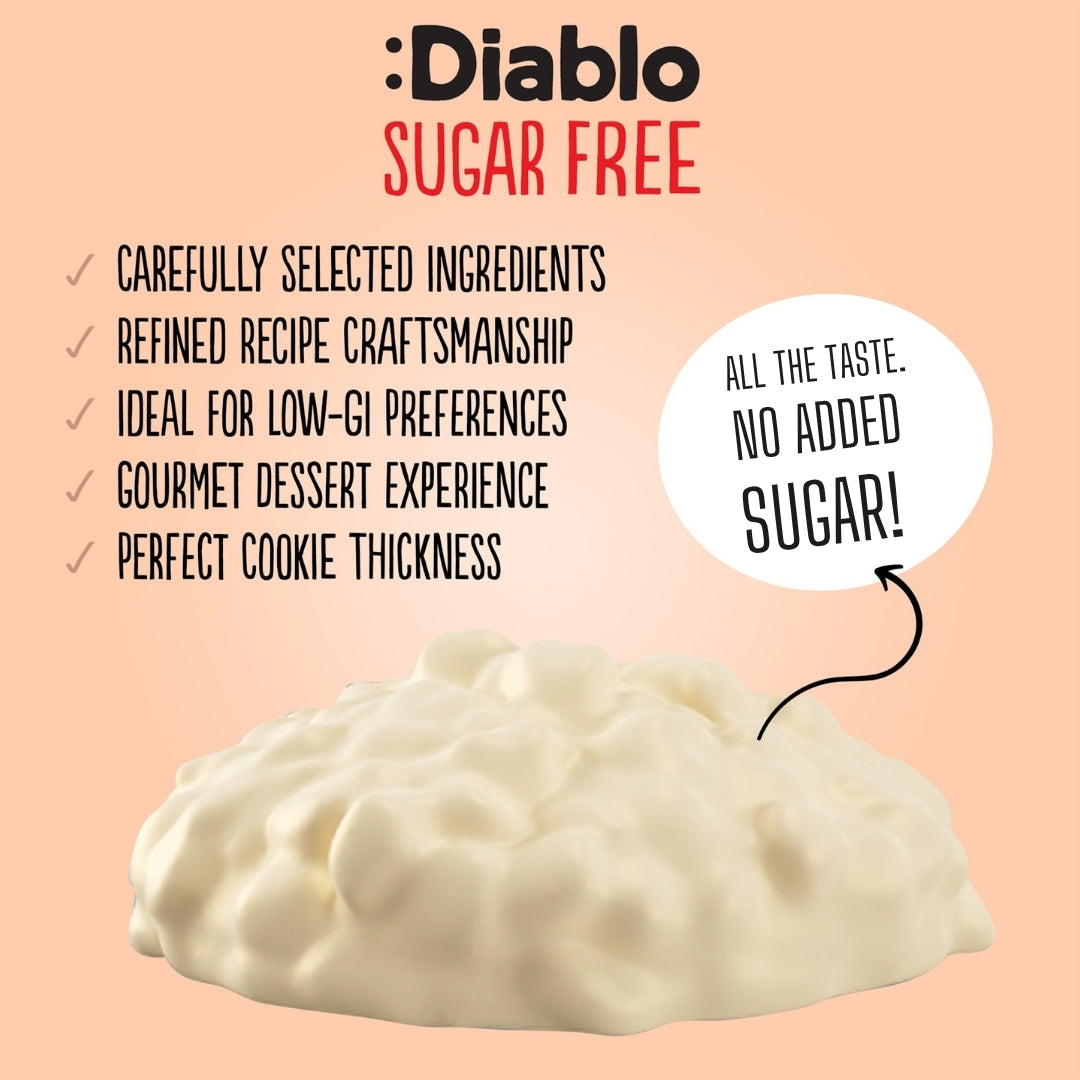 Whole Diablo No Added Sugar Coconut Cookie coated in white with caramel and peanut layers inside