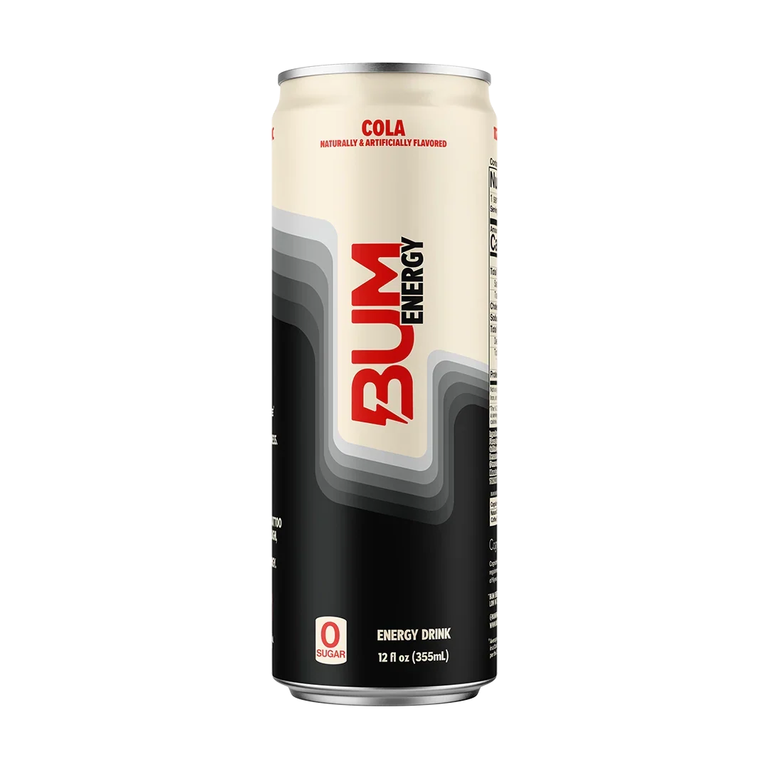 BUM Energy Cola energy drink can — zero sugar, 112 mg natural caffeine, 355 ml (Canada)
