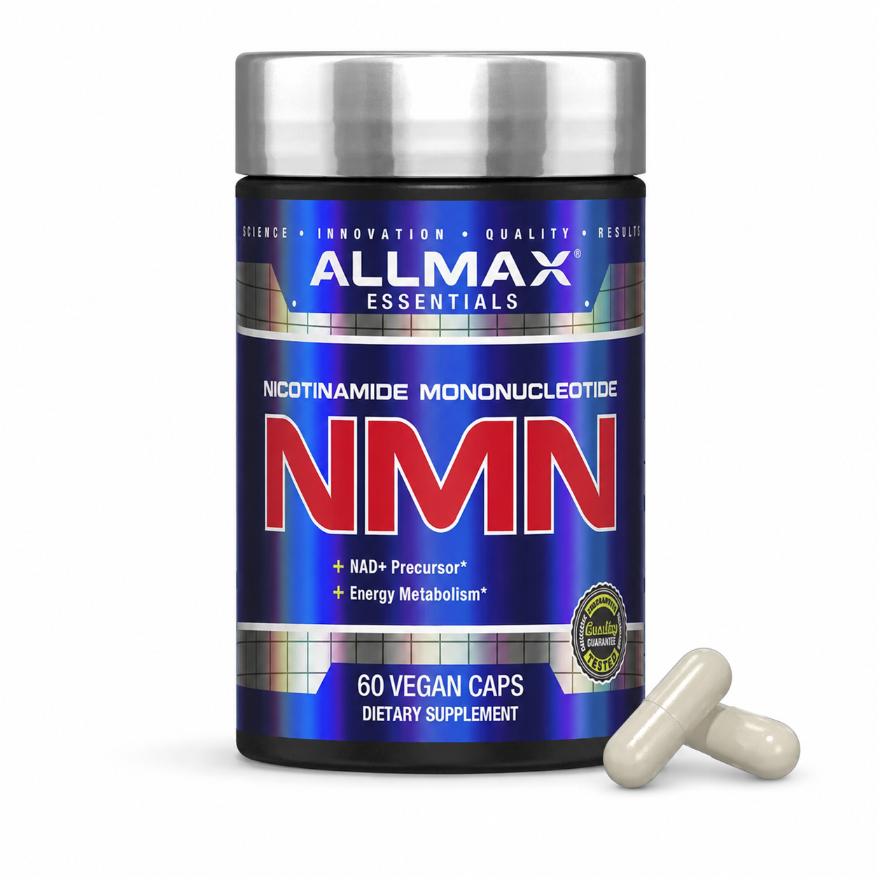 Allmax NMN bottle, 60 vegan capsules with 500 mg Nicotinamide Mononucleotide, a NAD+ precursor supplement