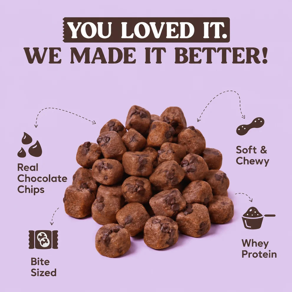 FUUL Protein Cookie Dough Bites lifestyle shot of ready-to-eat high protein cookie dough snack from Montreal