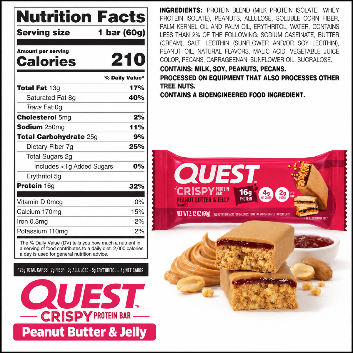 Quest Nutrition Hero Crispy Protein Bar box of 12, crispy candy-style bars with 15-18g protein, 1g sugar
