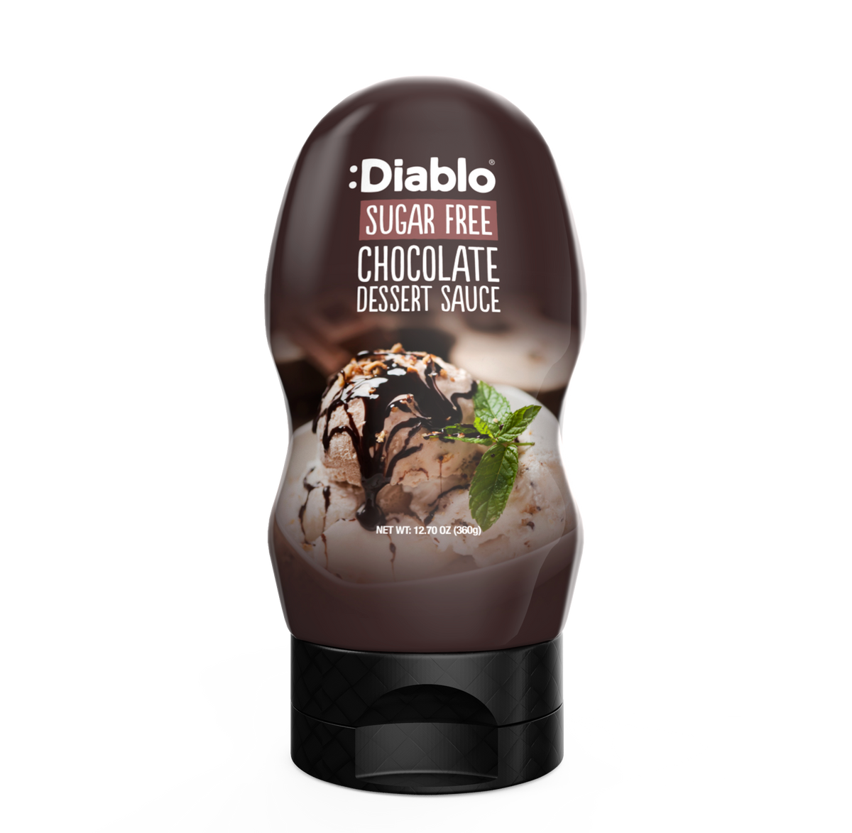 Diablo No Added Sugar Chocolate Dessert Sauce, 290ml bottle, front — vegan, dairy free, made with real cocoa