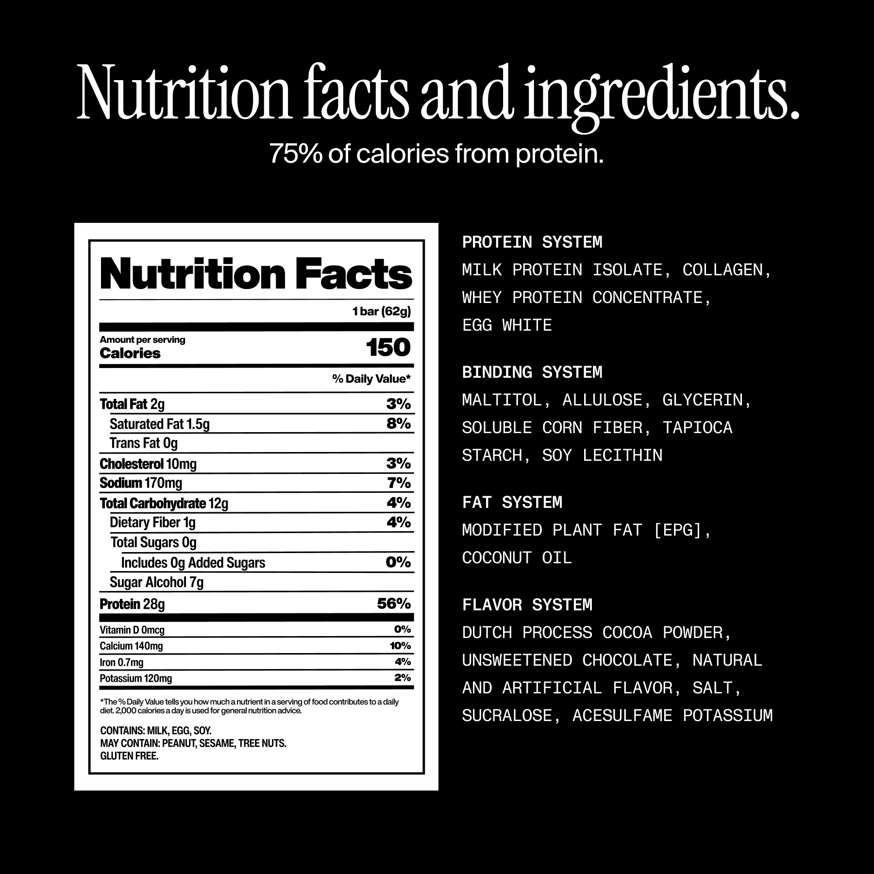 David Gold High Protein Bars Nutrition Facts panel — 28g protein, 0g sugar per bar