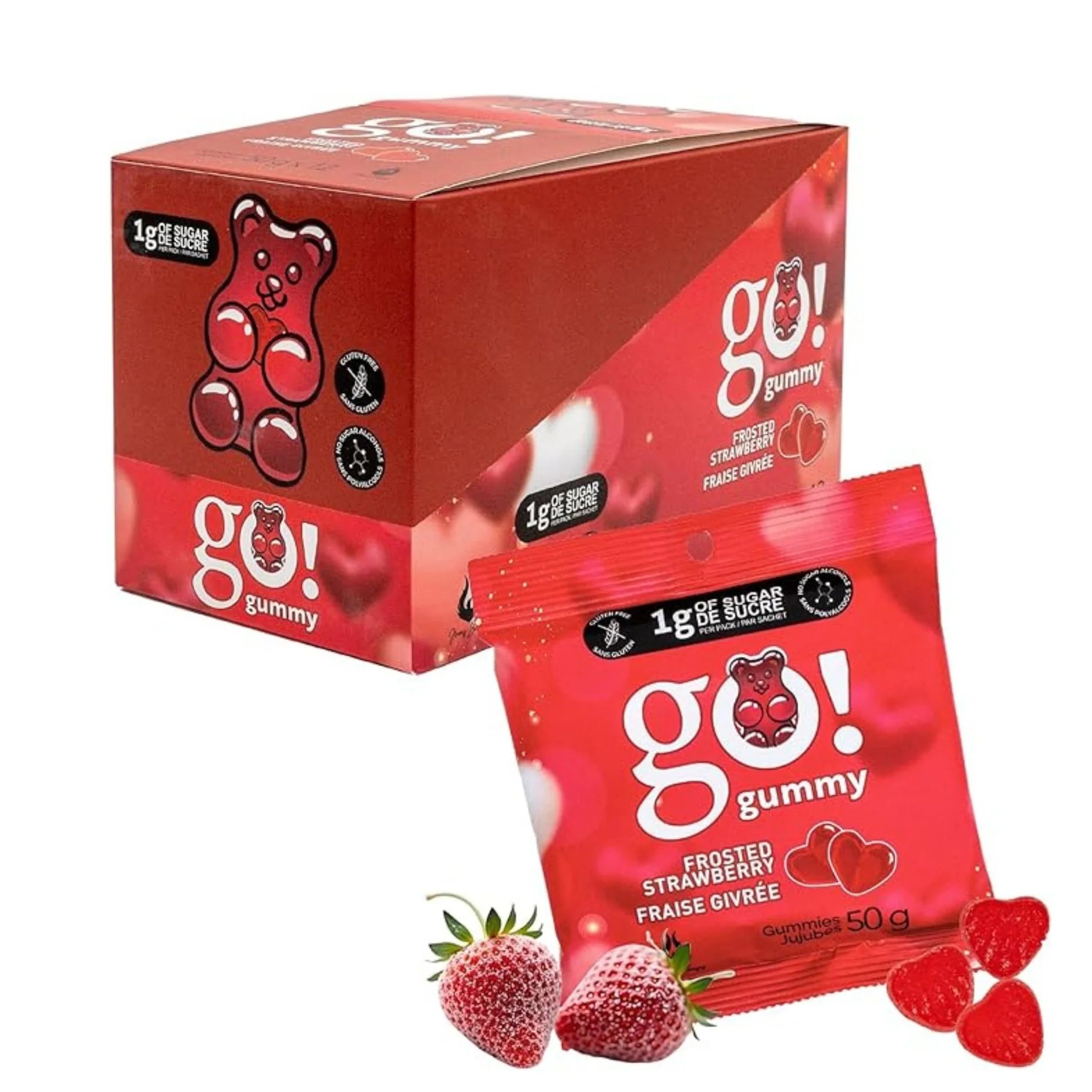 Go Nutrition Go Gummies – Low Sugar Candy Gummies (1 Box of 12) — Strawberry bag