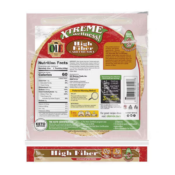 Ole Xtreme Wellness High Fiber Keto Tortilla Wraps (8 tortillas)