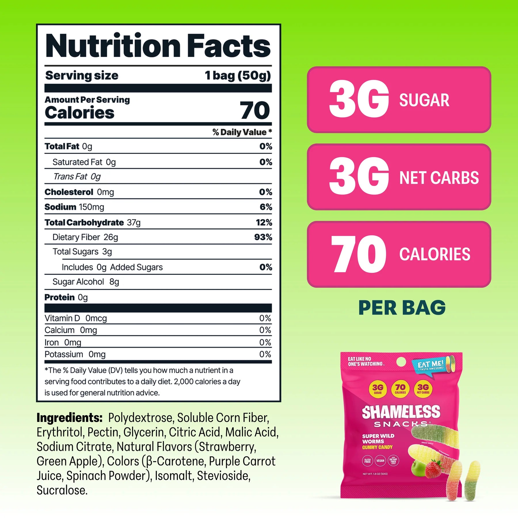 Shameless Snacks Low Sugar Vegan Gummy Candy (1 bag)