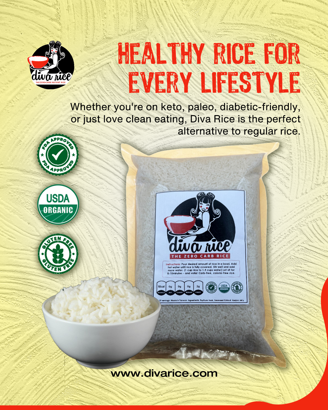 Diva Rice Zero Carb Rice (1 bag)