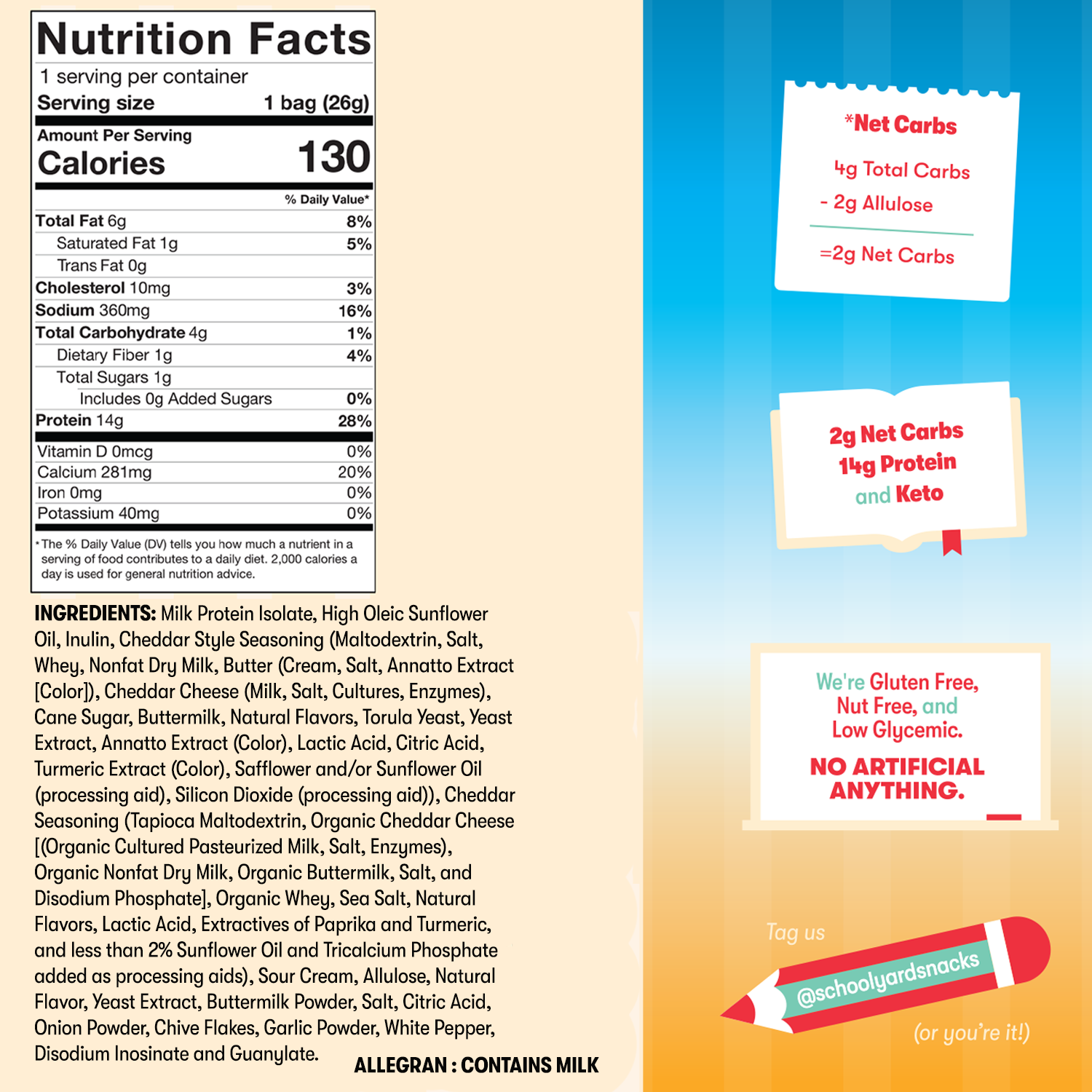 Schoolyard Snacks Keto GF SAVOURY Protein Puffs (1 bag)