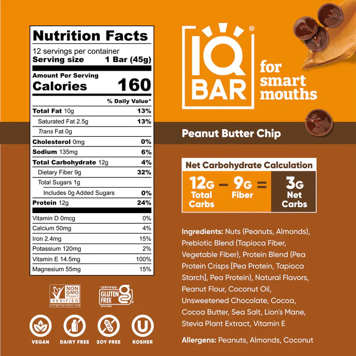 IQBAR Brain and Body Vegan Keto Protein Bar (1 bar) - Top Nutrition and Fitness 