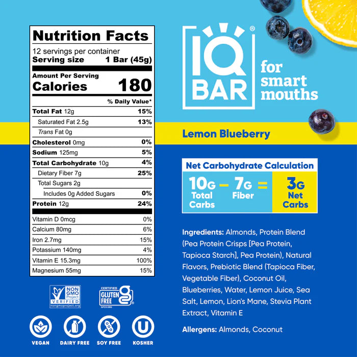 IQBAR Brain and Body Vegan Keto Protein Bar (1 bar) - Top Nutrition and Fitness 