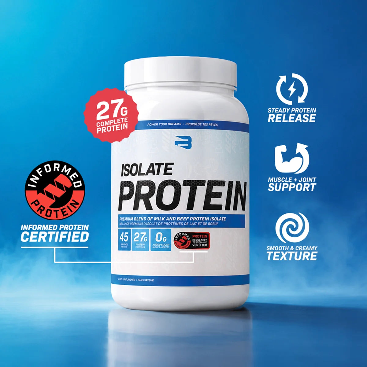 Believe Isolate Protein, Informed Protein certified milk and beef isolate with smooth steady release