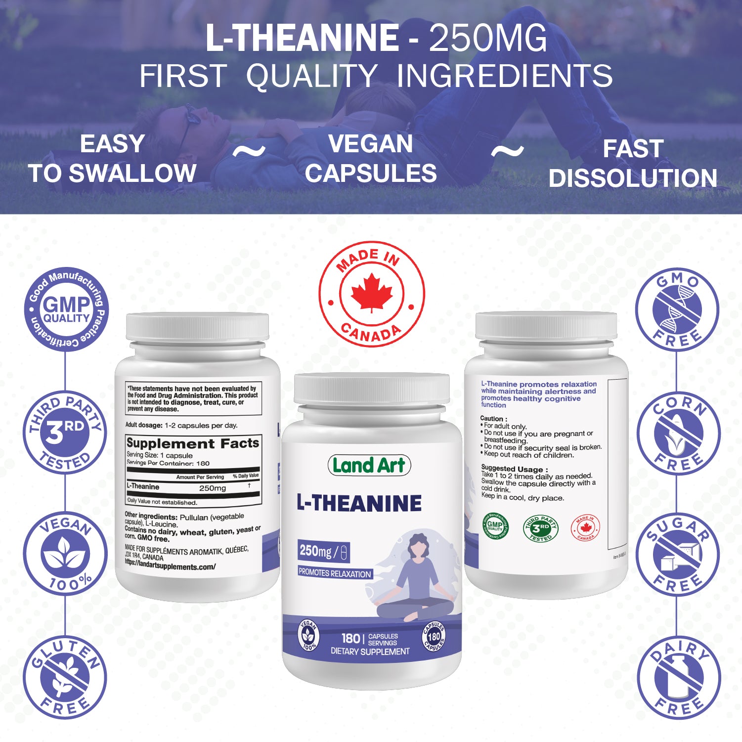 Land Art L-Theanine (Non-Drowsy) (250Mg - 180 Capsules) - Top Nutrition and Fitness 