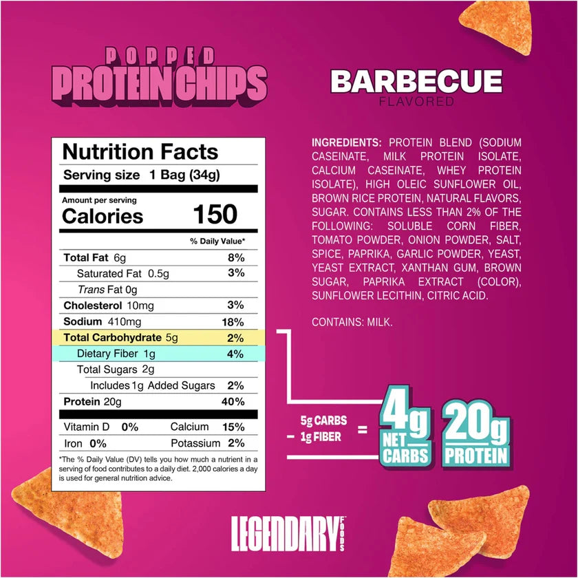 Legendary Foods Popped Protein Chips — high-protein gluten-free popped chips, 20g protein and 160 calories per bag
