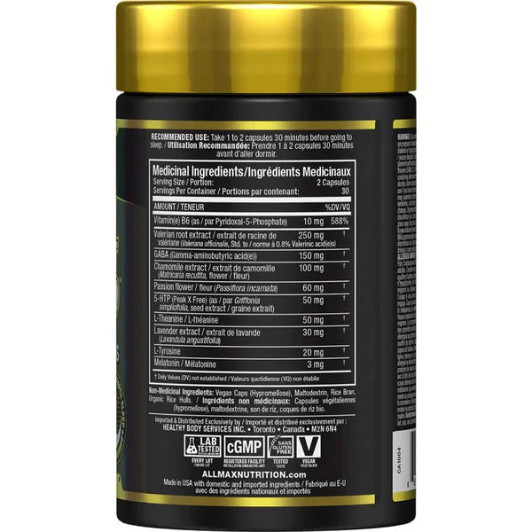 Allmax Lights Out Evening Formula (60 capsules) Nutrition Facts panel