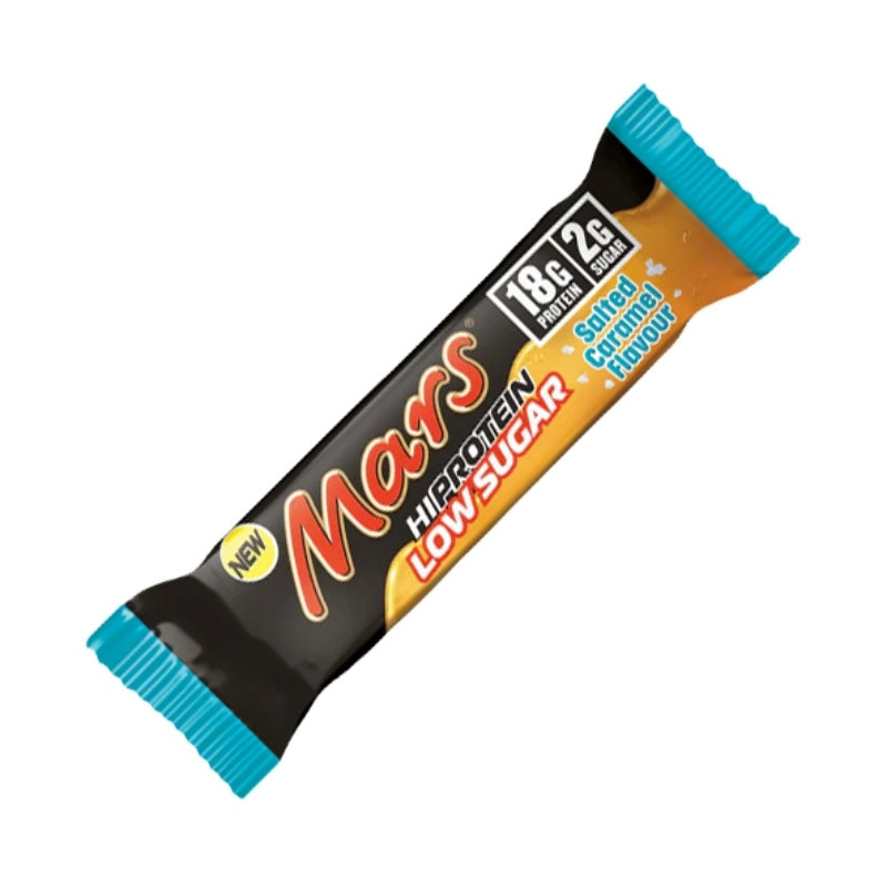 Mars Hi Protein Low Sugar Salted Caramel — front of bar, 18g protein protein snack
