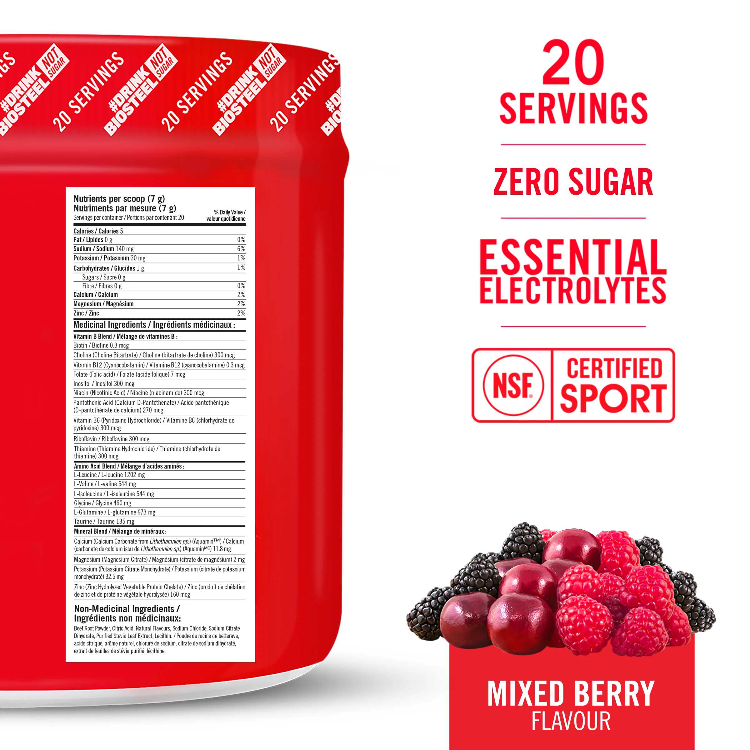BioSteel Hydration Mix (20 servings) Electrolytes White Freeze,Peach Mango,Mixed Berry,Blue Raspberry Biosteel