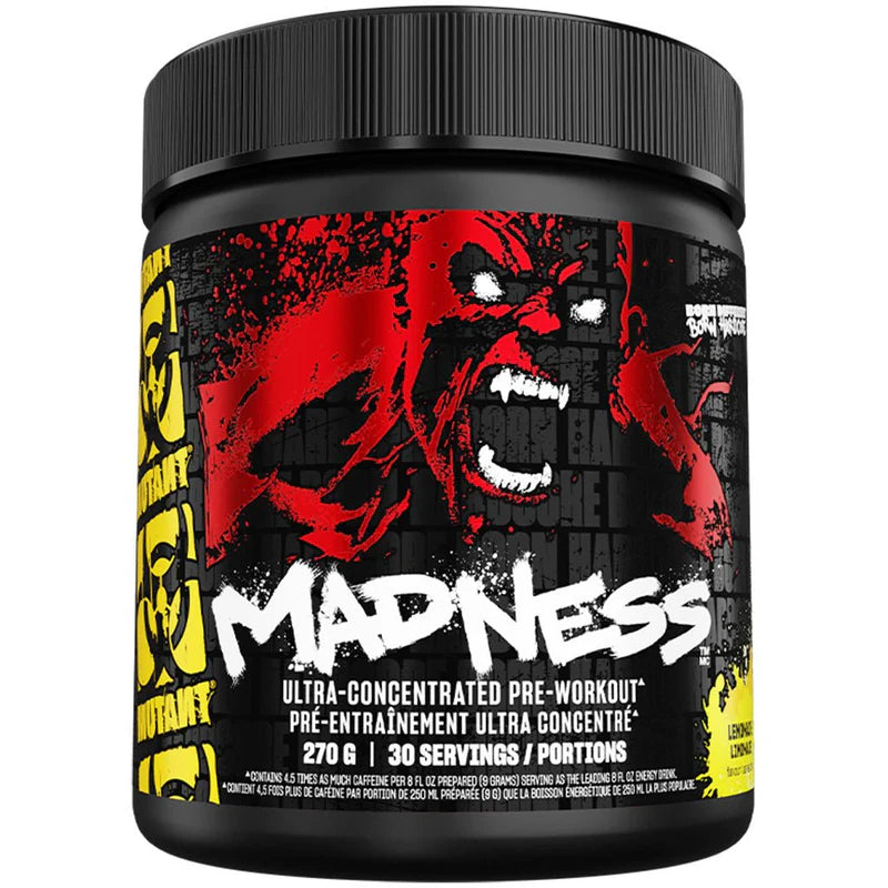 Mutant Madness Pre-Workout (30 servings) - Top Nutrition and Fitness  Canada  Blue Raspberry-Fruit Punch-Pineapple Passion-Peach Mango-Roadside Lemonade