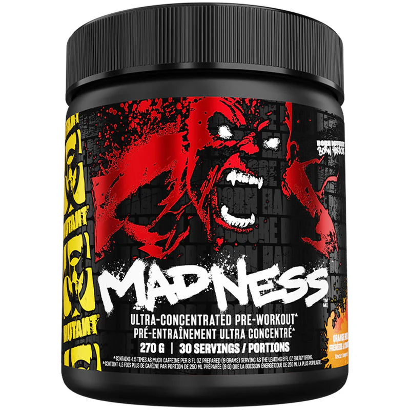 Mutant Madness Pre-Workout (30 servings) - Top Nutrition and Fitness  Canada  Blue Raspberry-Fruit Punch-Pineapple Passion-Peach Mango-Roadside Lemonade