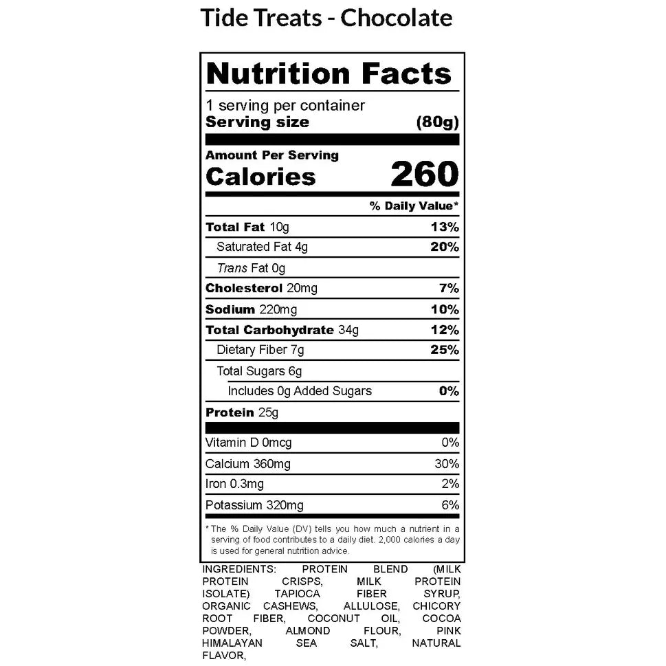 Tidetreats Protein Bar (1 Bar) — Nutrition Facts label