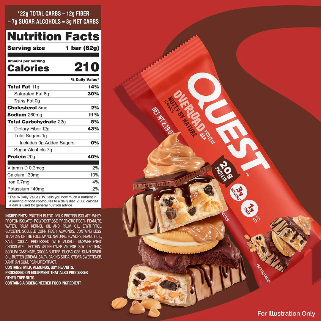 Quest Nutrition Overload Protein Bar (1 BOX of 12) — Nutty By Nature front