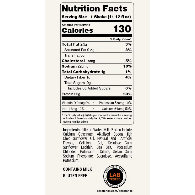 Select Protein Shake - RTD — Nutrition Facts label (Choc)