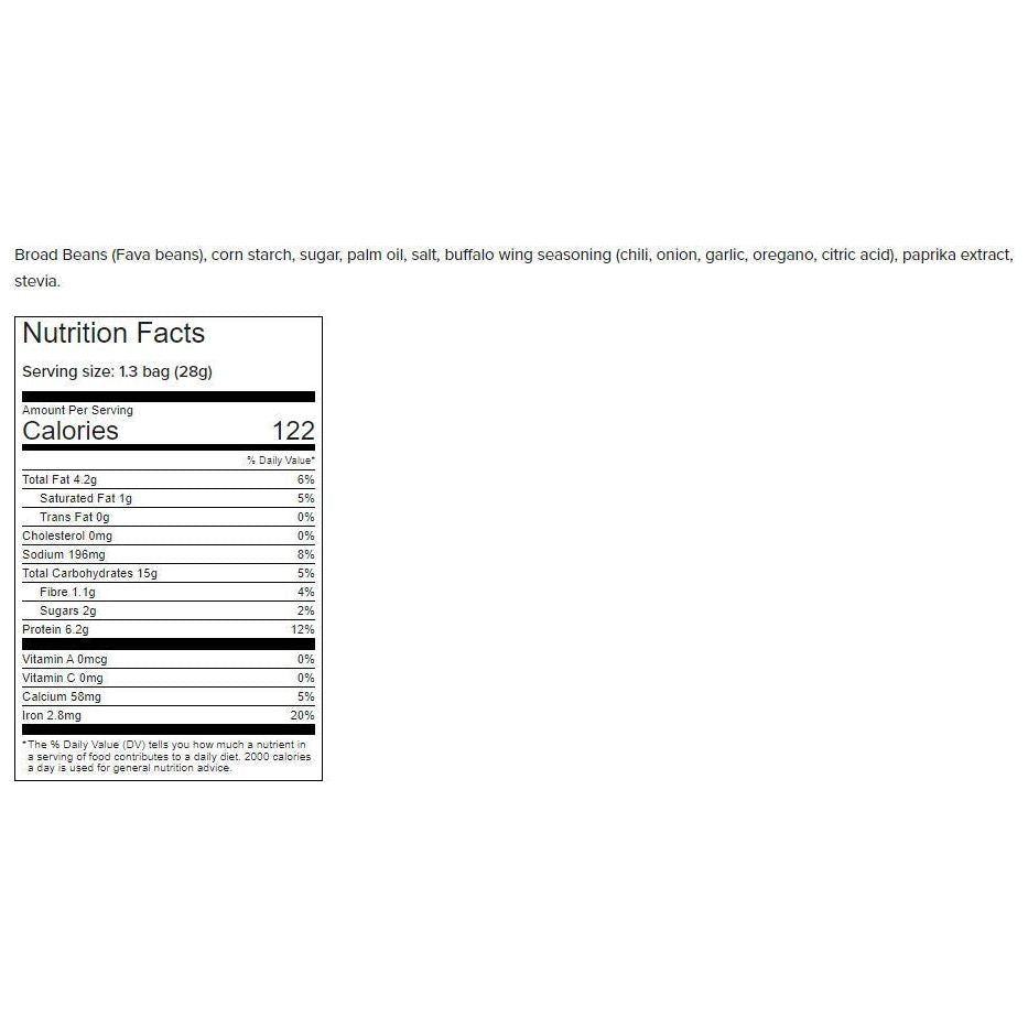 Nutraphase Clean Beans Hot Buffalo Wing Nutrition Facts panel, 122 calories per 28g bag