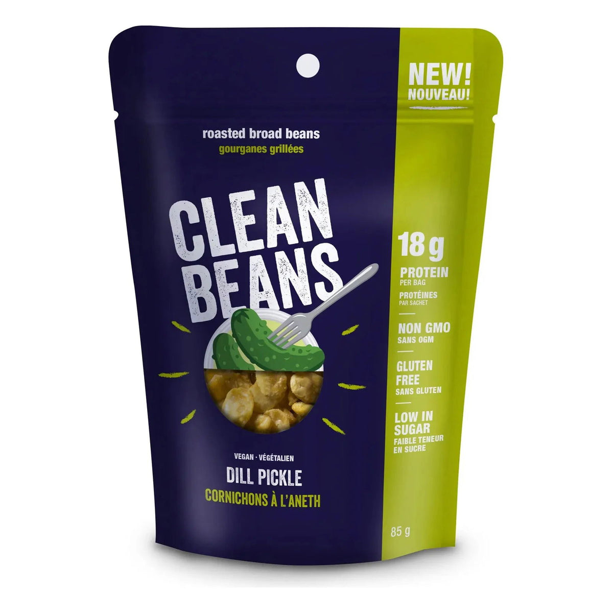 Nutraphase Clean Beans Dill Pickle roasted broad beans, green bag, vegan gluten-free 18g protein
