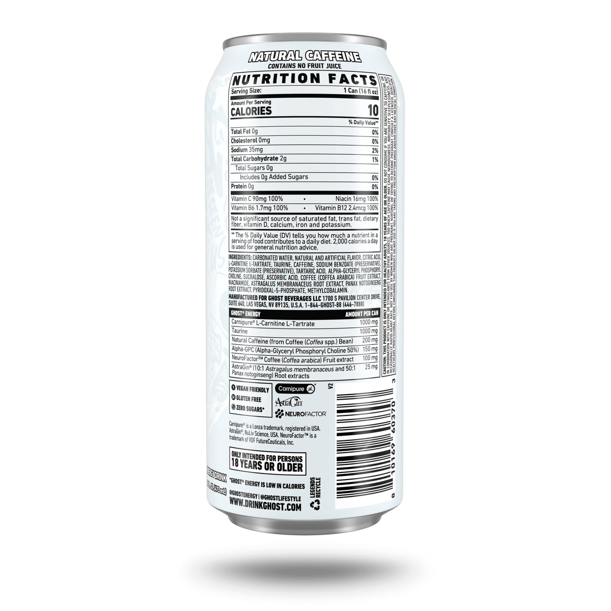GHOST Energy USA OG — Nutrition Facts label, 16 fl oz can, 200mg natural caffeine