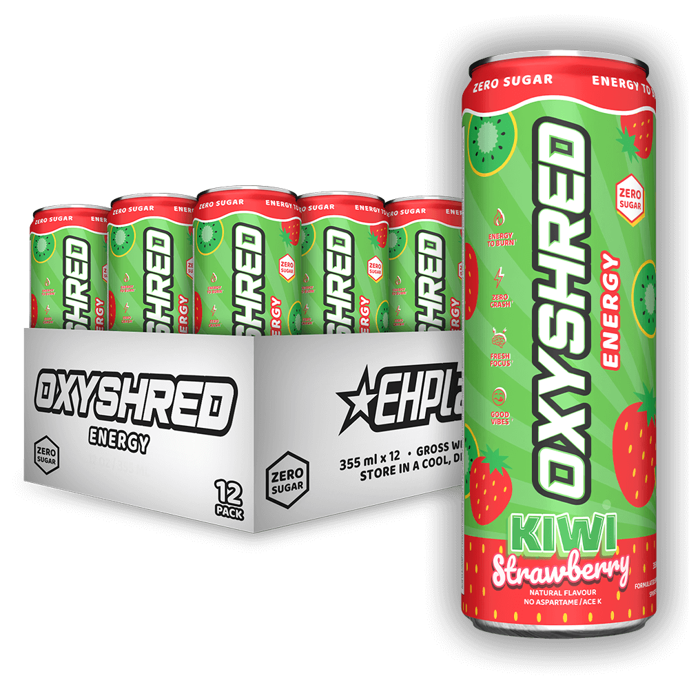 EHP Labs OxyShred Energy Drink case of 12 cans — Kiwi Strawberry, zero sugar 355ml multipack