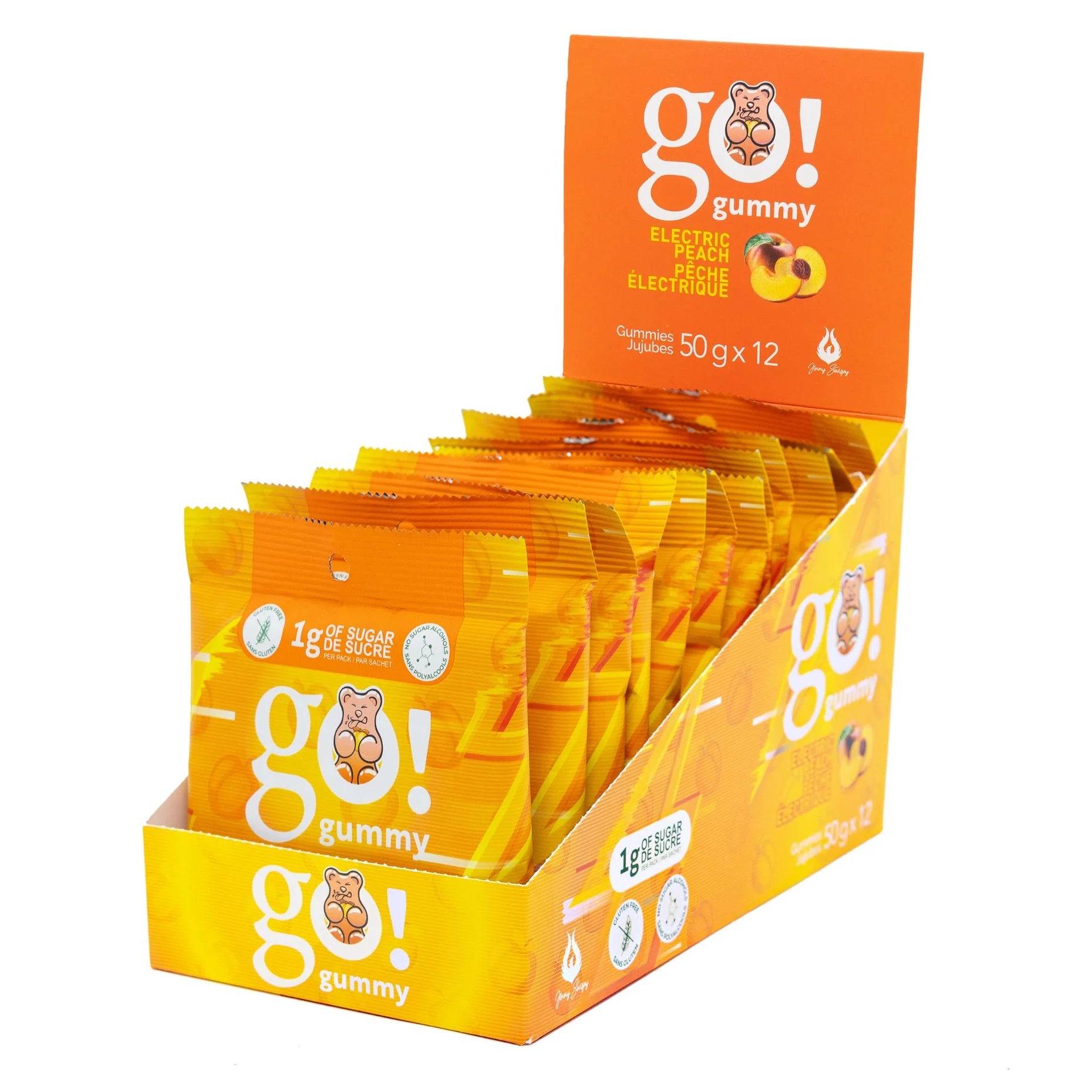 Go Nutrition Go Gummies – Low Sugar Candy Gummies (1 Box of 12) — Peach bag