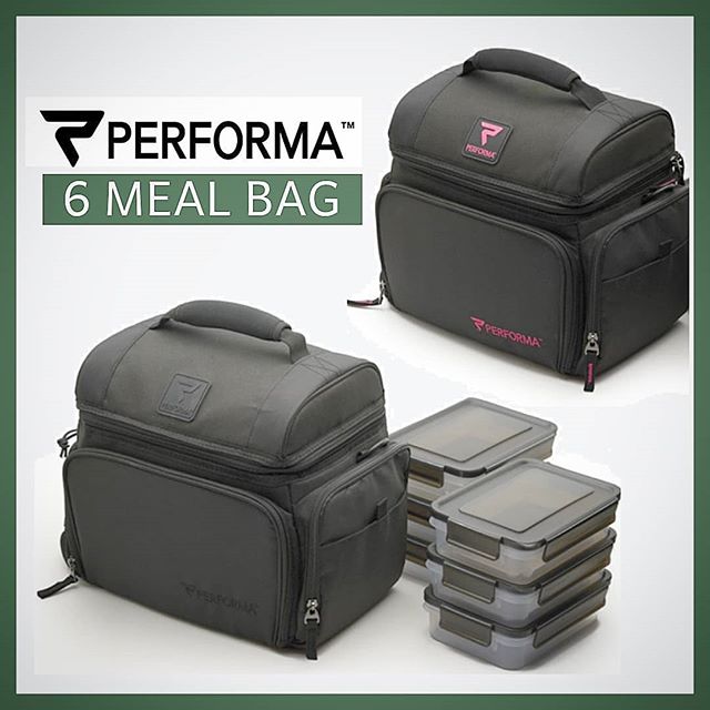 Performa MATRIX 6 Meal Cooler Bag in black, insulated meal-prep bag with padded carry handle and shoulder strap
