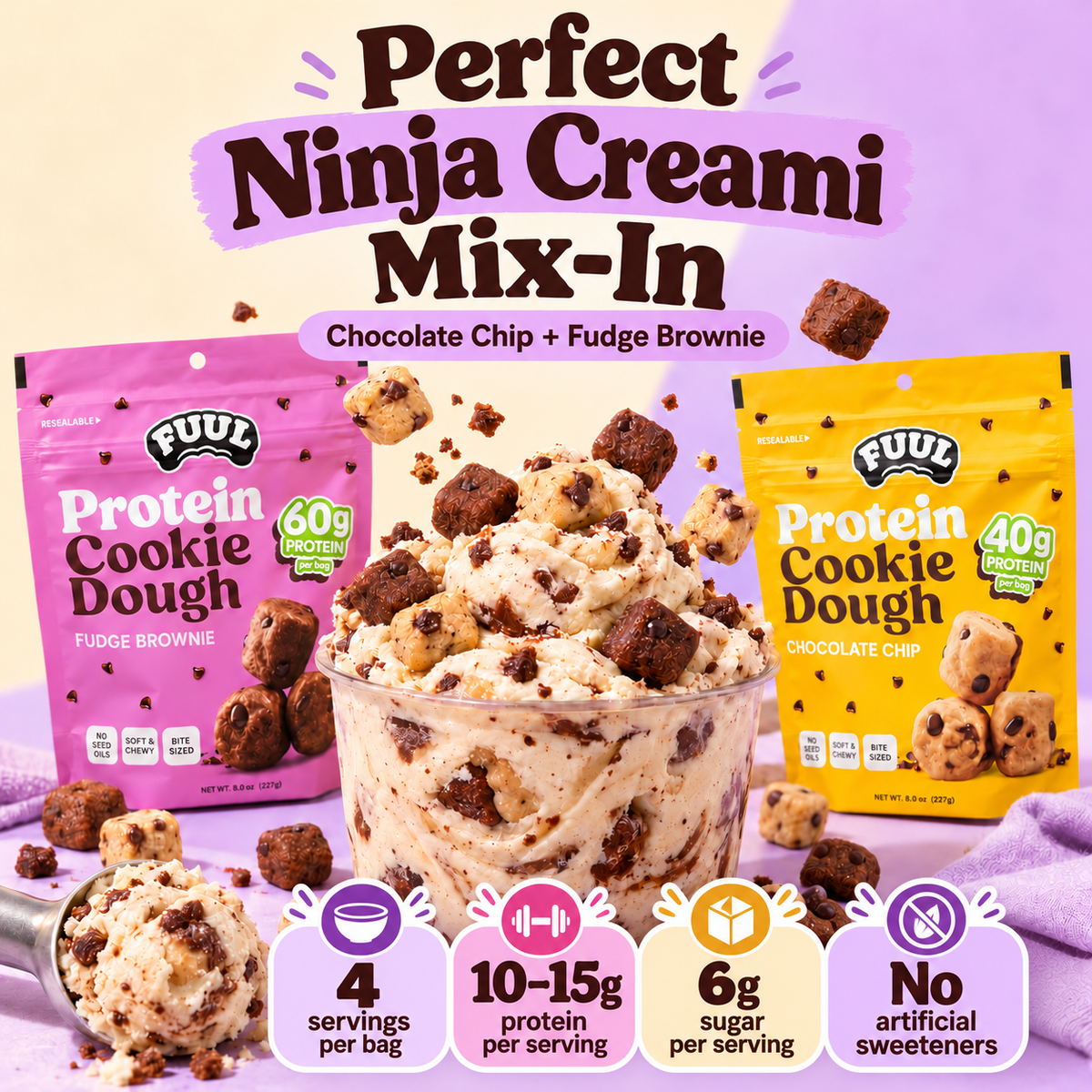 FUUL Protein Cookie Dough Bites (1 bag of 4 servings ~ 72 pieces)