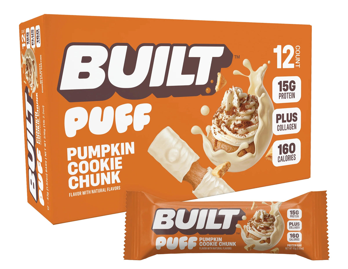 Built Pumpkin Cookie Chunk Puff (Box of 12) — pumpkin spice cookie flavor, 15g protein, 160 cal