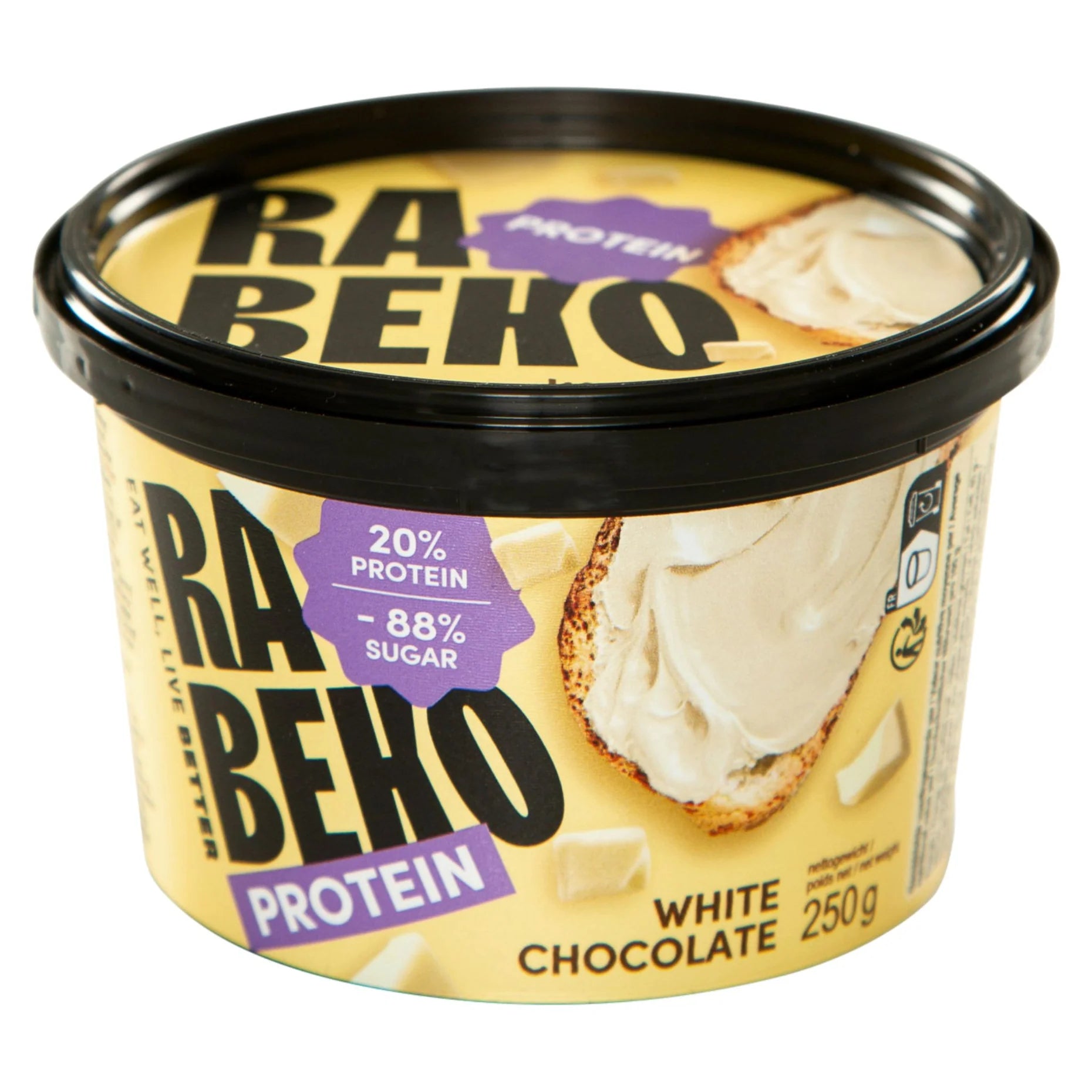Rabeko Protein Spread White Chocolate 250g jar (20% protein, low sugar, no palm oil)