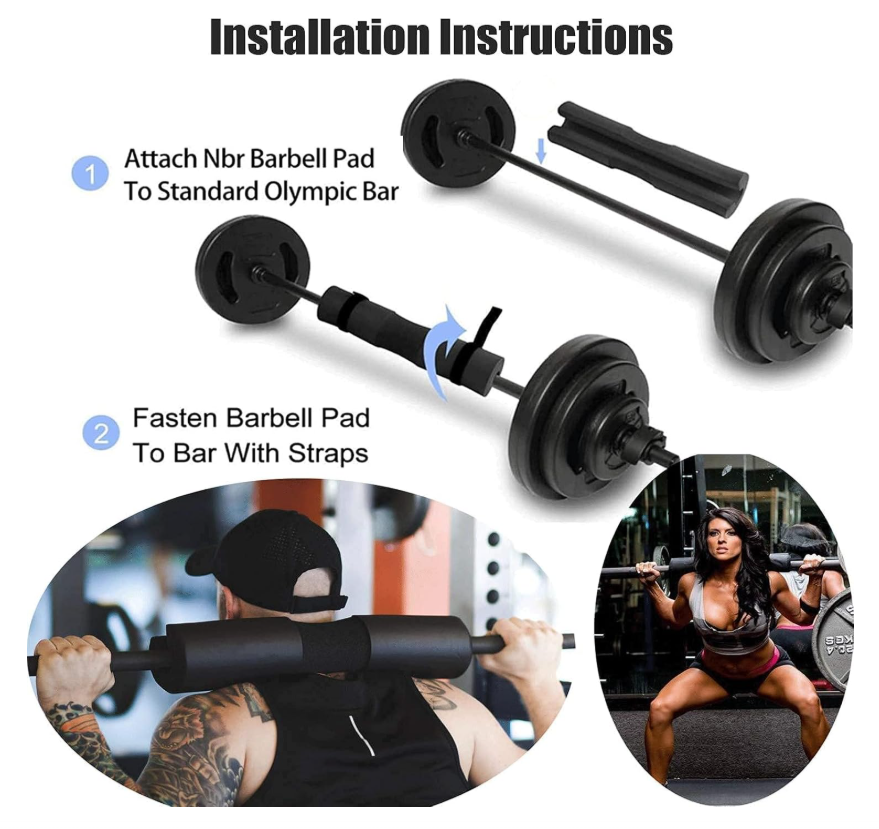 High-density foam barbell pad for hip thrusts, squats and lunges on an Olympic bar