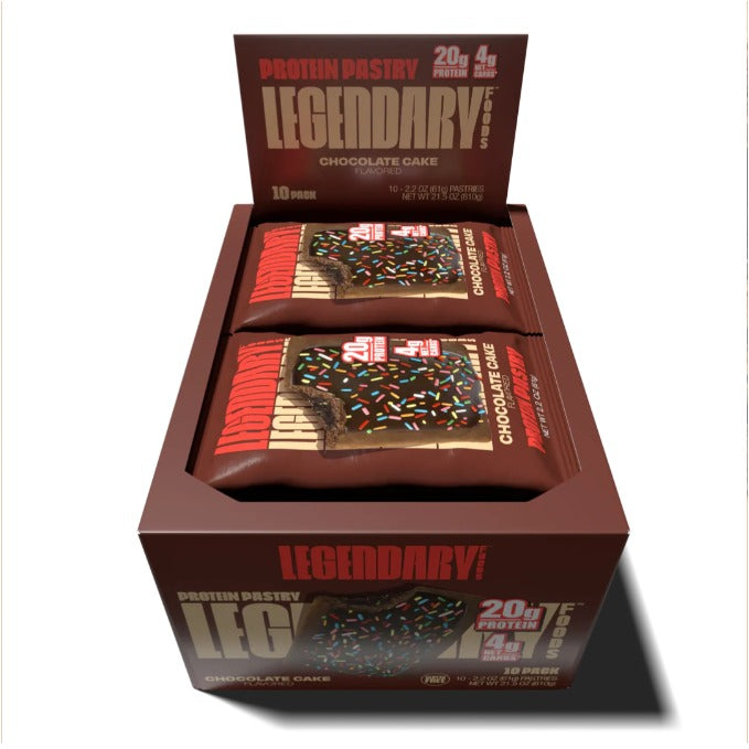 Legendary Foods Chocolate Cake Protein Pastry — box of 10 gluten-free pastries, 20g protein, keto-friendly