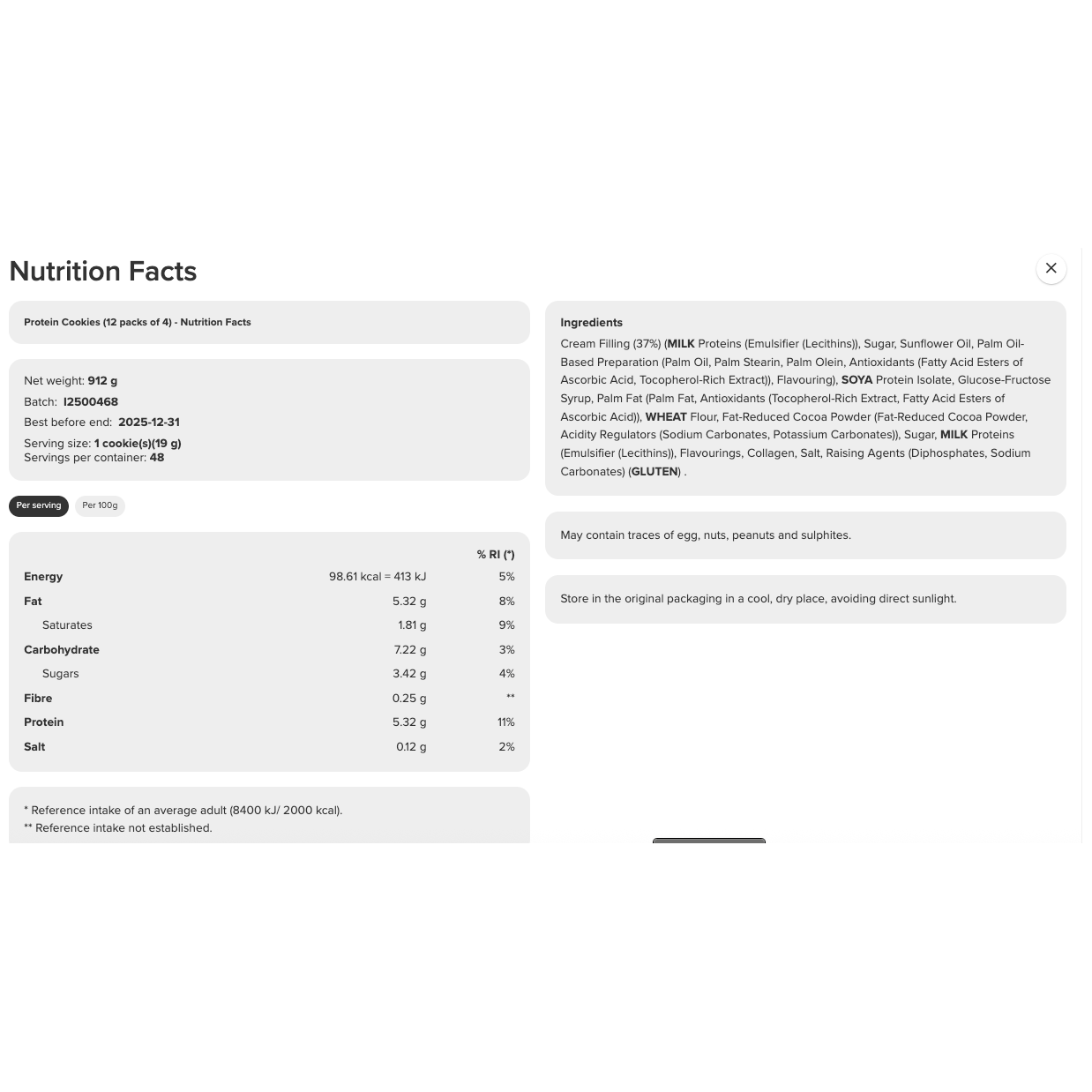 Prozis Double Creamy Protein Cookies (1 pack of 4)