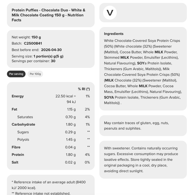 Prozis Keto Protein Chocolate Puffies (1 bag of 30 servings - 150g)