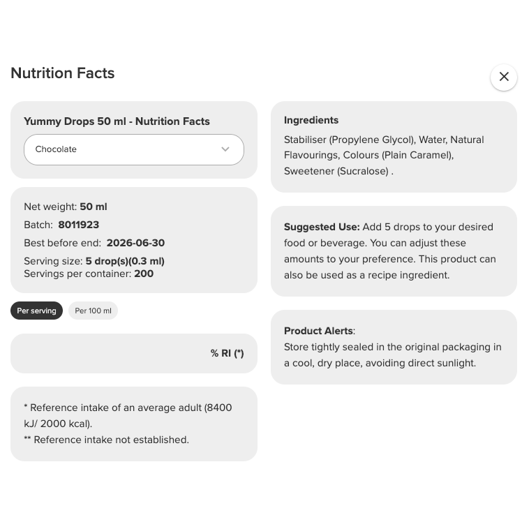 Prozis Yummy 0 Cal Flavour Drops (50ml-200 servings)