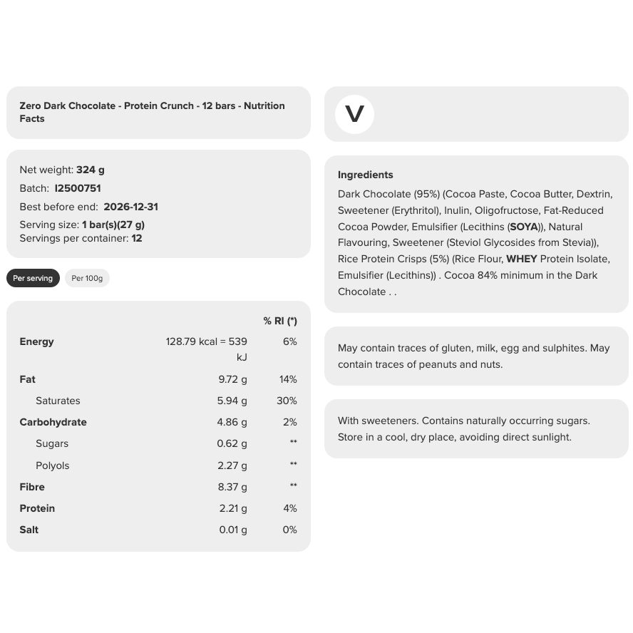 Prozis Zero Dark Chocolate- Protein Crunch (1 bar)