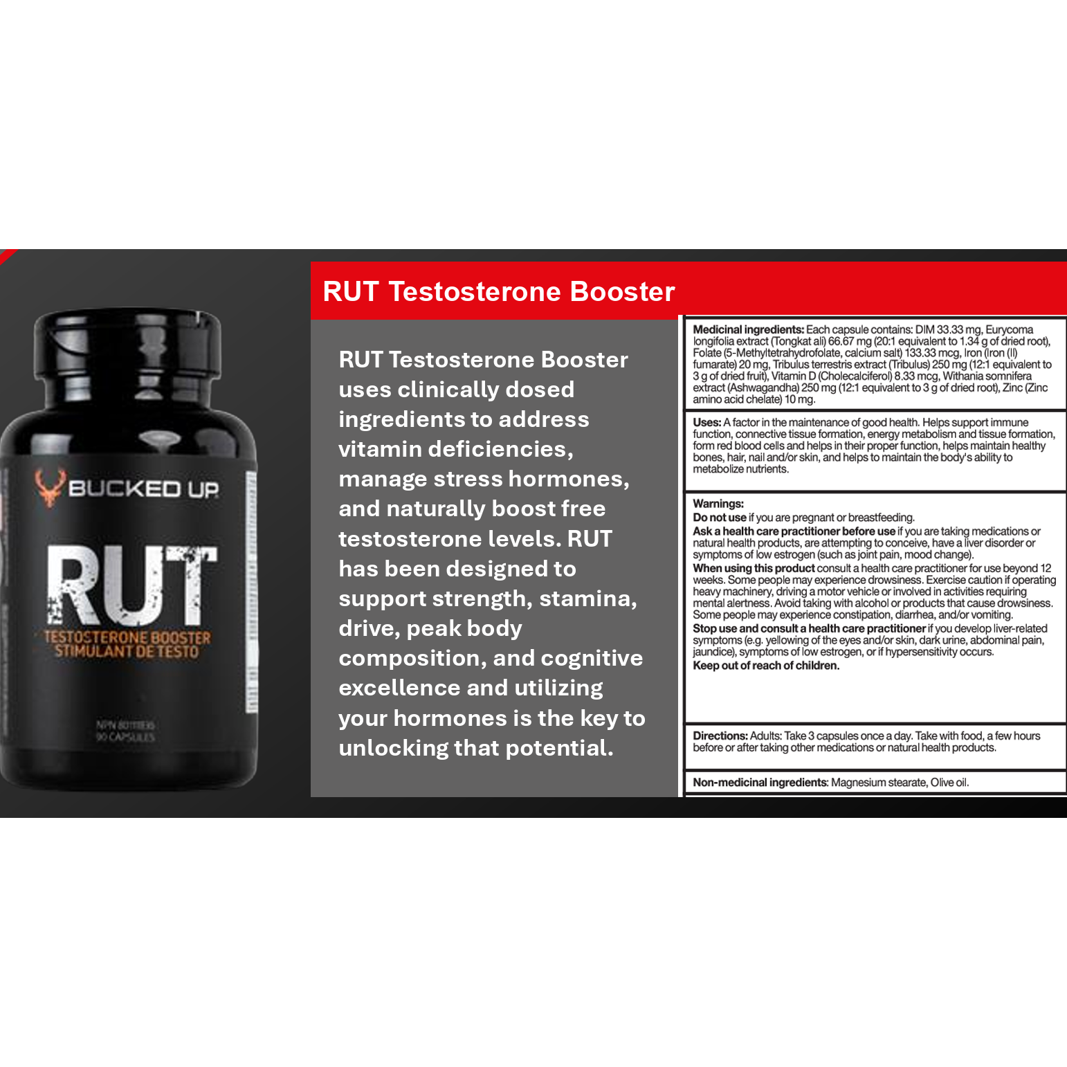 Bucked Up RUT Testosterone Booster (90 capsules)