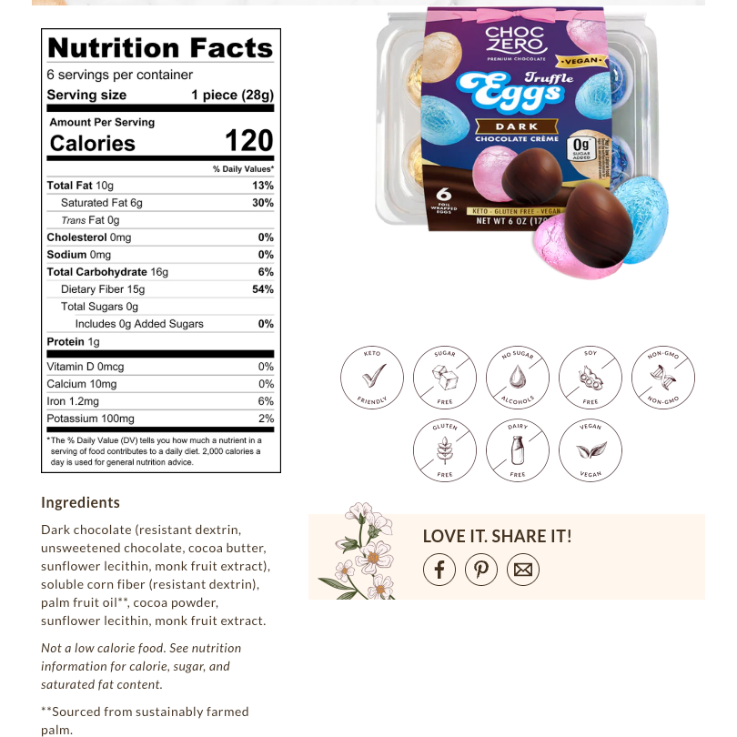 ChocZero Keto Creme Eggs — Sugar Free Chocolate Truffles (6 eggs)