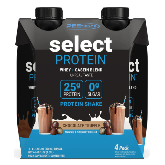 PEScience Select Protein Shake RTD — Chocolate Truffle 4-pack carton fronts