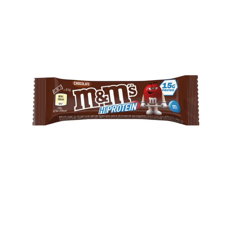 M&M's Hi Protein Chocolate — front of bar, 15g protein chocolate snack