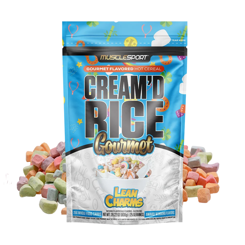 MuscleSport Cream'd Rice Lean Charms hot cereal pouch with colourful cereal marshmallow pieces