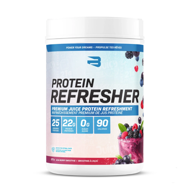 Believe Protein Refresher clear juice whey isolate tub — Acai Berry Smoothie, 25 servings, 22g protein